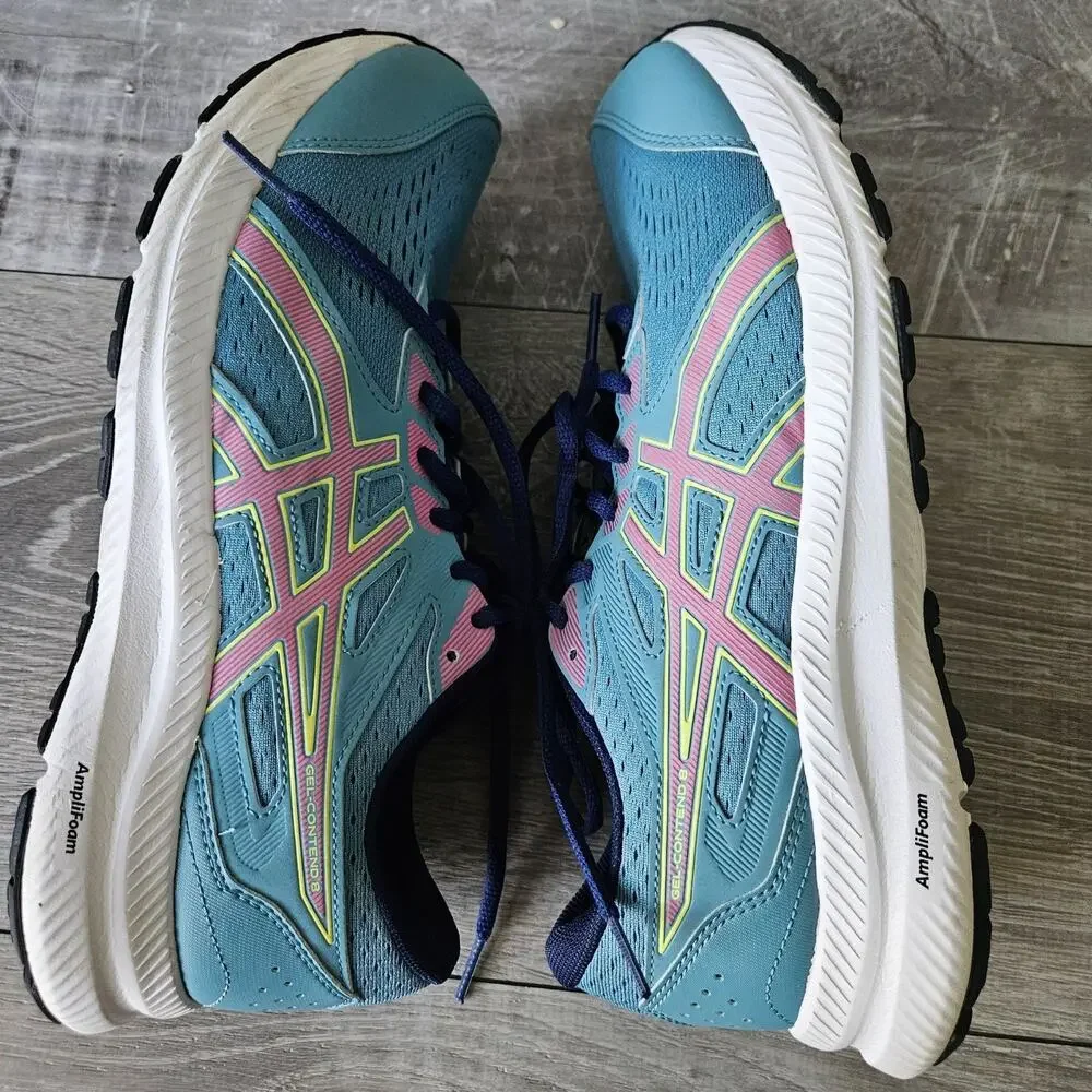Asics Gel-Contend 8 Womens Running Shoes Size 10.5 Blue Pink With AmpliFoam Sole